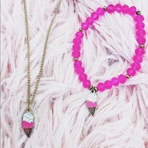 Pink Ice Cream Necklace and Bracelet Set